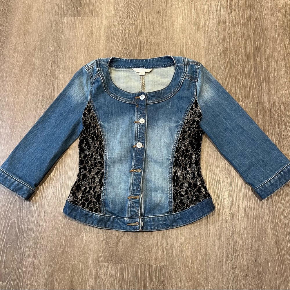 Vintage 90s Boston Proper Lace and Denim Jacket - Picture 2 of 14